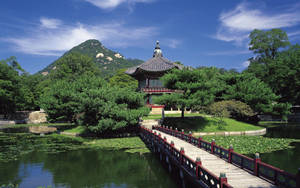 Scenic Tranquility At The Pavilion In Jeju Island Wallpaper