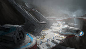 Sci-fi Landscape Spaceport Wallpaper