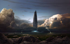 Sci-fi Landscape Weather Tower Wallpaper