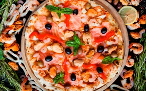 Scrumptious Seafood Pizza Wallpaper