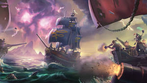 Sea Of Thieves Purple Ship Ocean Wallpaper