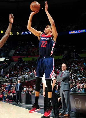 Serge Ibaka Showcasing His Three-point Shooting Skills. Wallpaper