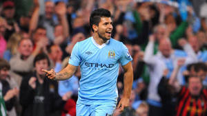 Sergio Aguero Scoring Manchester City's Winning Goal Against West Ham Wallpaper