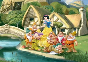 Seven Dwarfs Near The River Wallpaper