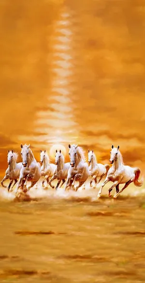 Colorful Abstract Seven Horses Artwork Wallpaper WallpapersOK