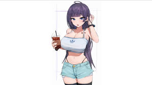 Sexy Anime Girl With Milk Tea Wallpaper