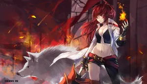 Sexy Red-haired Wolf Girl Wallpaper