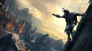 Shadow Of Mordor Warrior In Tower Wallpaper