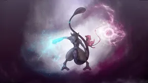 Shiny Mewtwo Unleashing A Powerful Lightning Punch Wallpaper