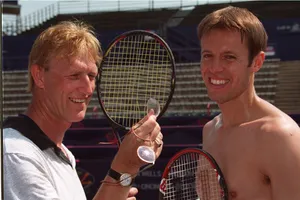 Shirtless Daniel Nestor Displaying Intense Focus On The Tennis Court Wallpaper
