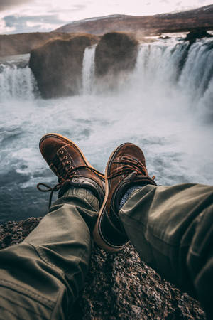 Shoes By A Waterfall Wallpaper