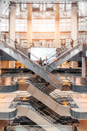 Shopping Mall Metal Escalators Wallpaper