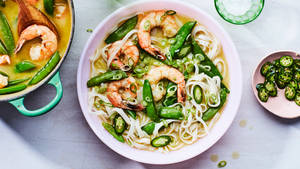 Shrimp Yellow Curry With Pea Seed Pods Wallpaper