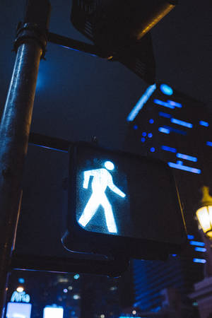 Sign, Pedestrian Crossing, Neon Wallpaper