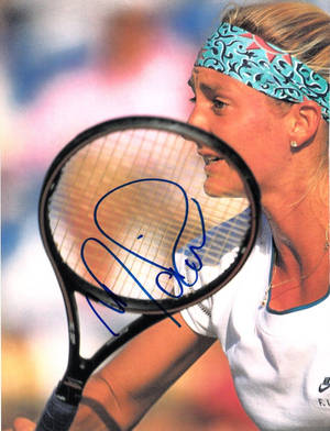 Signed Photo Of Mary Pierce Holding A Tennis Racket Wallpaper