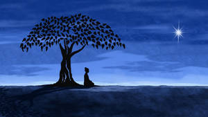 Silhouette Buddha Under Tree Wallpaper