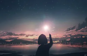 Silhouette Young Girl And Magic Wand Wallpaper