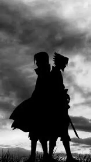 Silhouetted_ Anime_ Characters_ Under_ Cloudy_ Sky Wallpaper