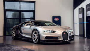 Silver Bugatti Expensive Parked Wallpaper