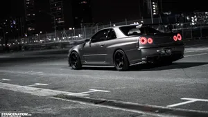 Silver Jdm Nissan R34 City Night Wallpaper