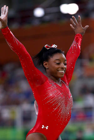 Simone Biles Red Under Armour Leotard Wallpaper