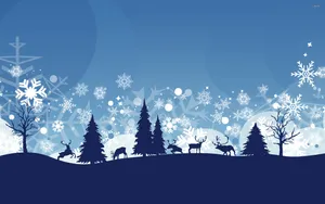 Simple Winter Christmas Scene Snowflakes Wallpaper