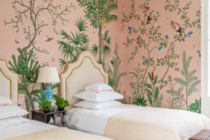 Single Beds Forest Theme Room Wallpaper