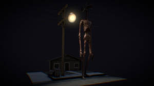 Siren Head Beside Post And House Wallpaper