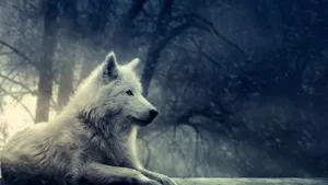 Sitting White Wolf Wallpaper