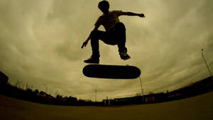 Skateboard Jump Silhouette Wide Angle Wallpaper