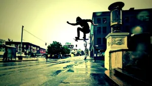 Skateboard Silhouette At Street Wallpaper