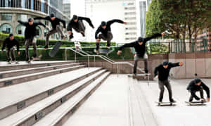 Skateboarder Staircase Sequence Wallpaper