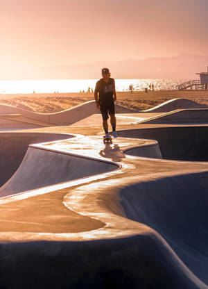 Skater Boy In Venice Beach Skatepark Wallpaper