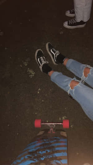 Skater Girl Aesthetic Ripped Jeans Mobile Wallpaper