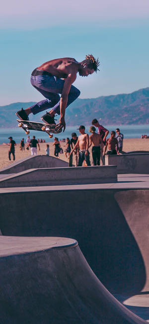 Skater Without Shirt Skateboard Iphone Wallpaper