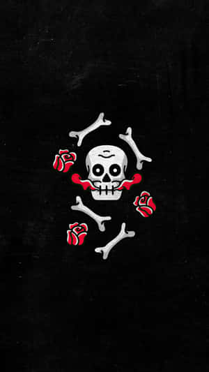 Skulls And Crossbones With Red Roses Wallpaper