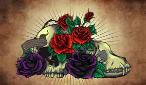 Skulls And Roses Grunge Wallpaper