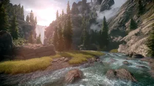 Skyrim Waterfalls Landscape Wallpaper