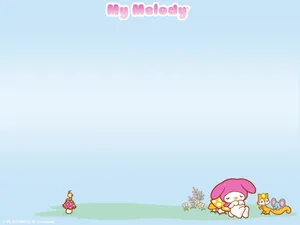 Sleeping My Melody Desktop With Flat And Risu Wallpaper