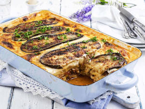 Slices Of Eggplant Topped On Moussaka Wallpaper