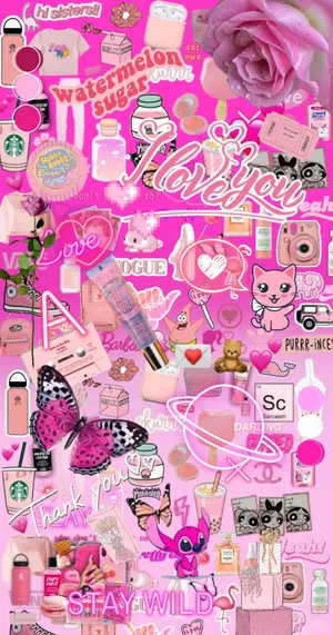 Small Pink Baddie Items Collage Wallpaper