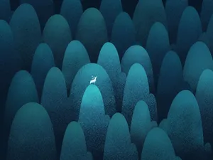 Small White Deer On Blue Hills Wallpaper