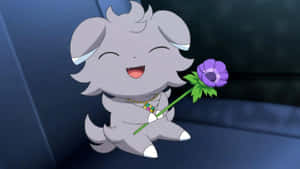 Smiling Espurr Holding A Flower Wallpaper