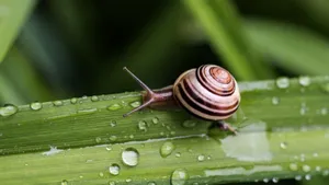 Snail On Dark Green Leaf Wallpaper