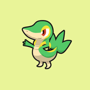 Snivy, The Cute Grass Pokemon, Shining Bright Against A Yellow Background Wallpaper
