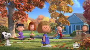Snoopy Falling Through The Autumn Leaves Wallpaper