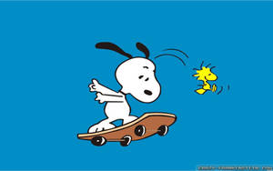 Snoopy Skateboarding With Woodstock Wallpaper