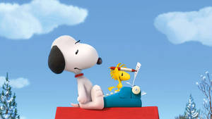 Snoopy Woodstock With Typewriter Wallpaper