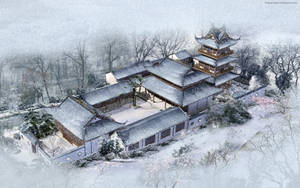 Snow-covered Chinese House Wallpaper