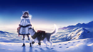 Snow Mountain Dog And Girl Wallpaper